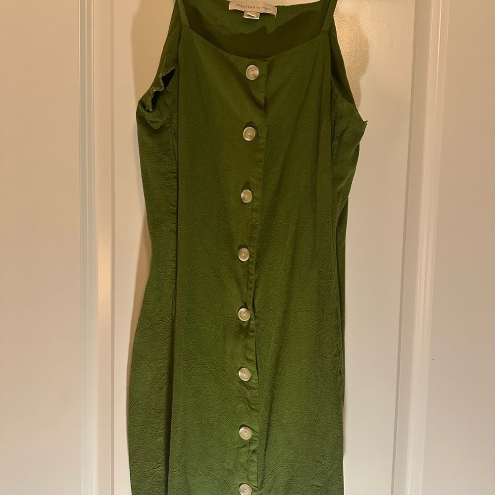 Monteau Green Midi Dress with Button Detail